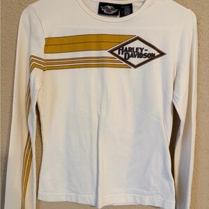 Harley-Davidson White Long Sleeve Tee with Gold Stripe Logo